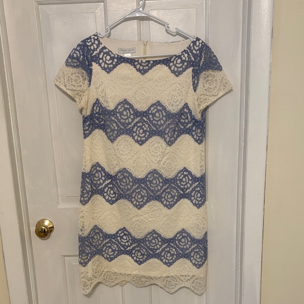 Blue & White Lace Short Sleeve Mini Dress